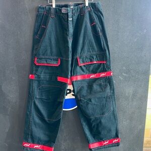 VTG Girbaud Mens Jeans 36 Red Shuttle Tape Strap Black Denim Wide Leg Baggy